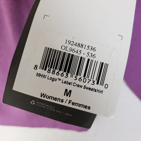 NWT Mountain Hardwear MHW Logo Label Crew Sweatshirt sz M Organic Cotton Purple - Picture 8 of 10